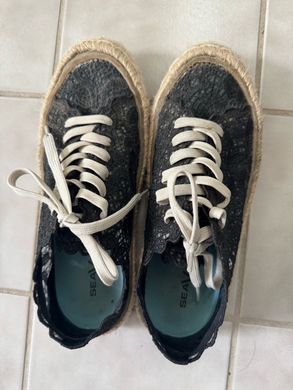 SeaVees Black Coronado Espadrille Lace Up Sneakers